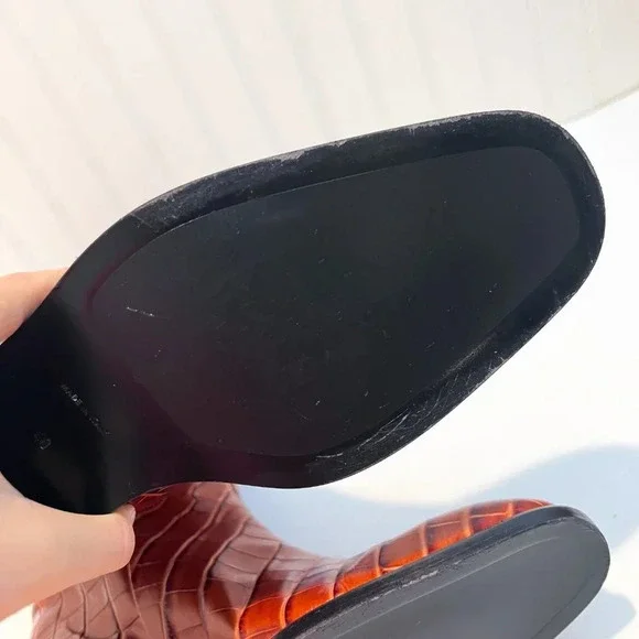 RARE Brock Collection Croc-Effect Cognac Leather Western Designer Riding Boots - Picture 10 of 12